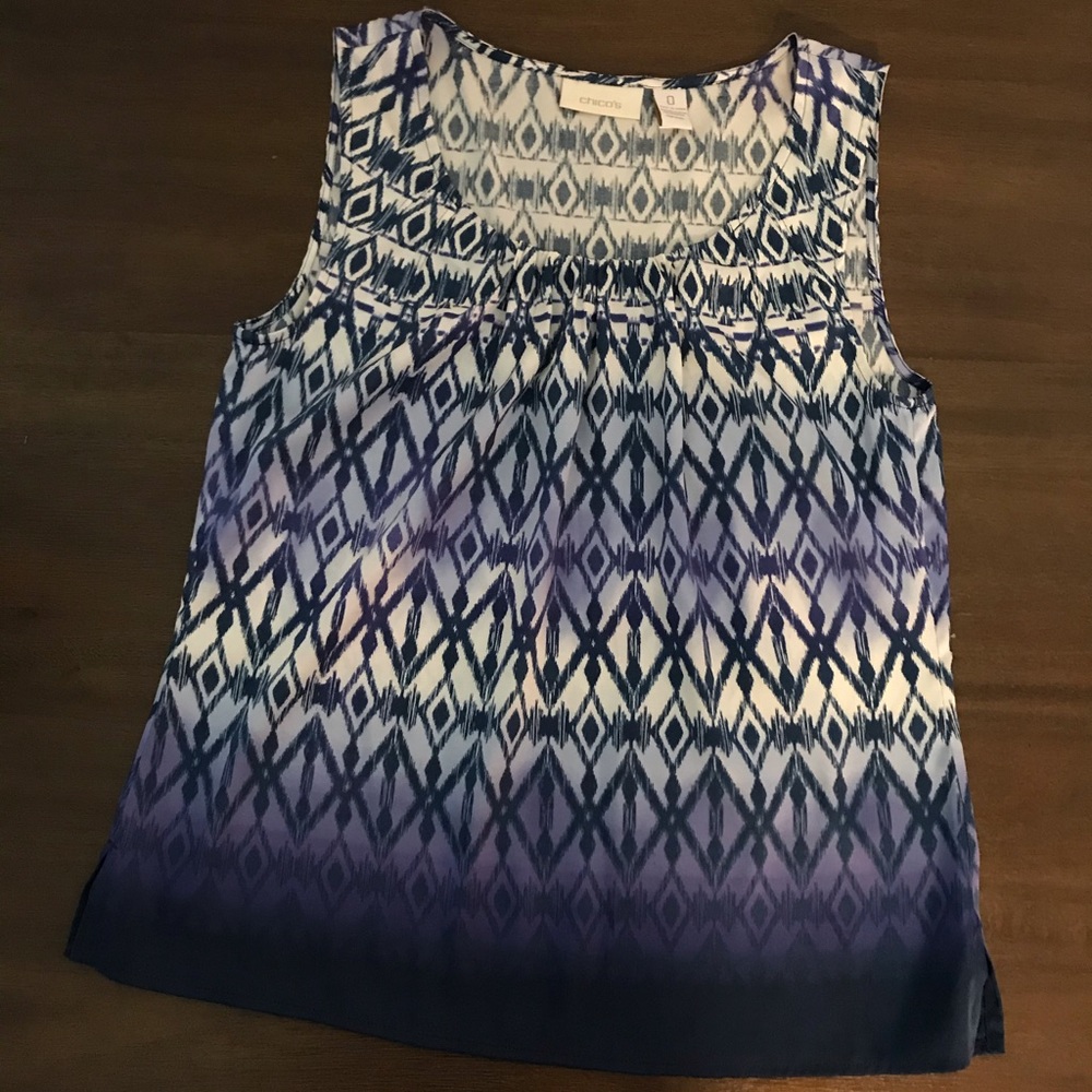 Chico’s Sleeveless Blue Purple Bohemian Print Blouse Size 0 (4-6) Small